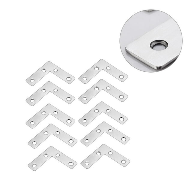 fastboy 10pcs Stainless Steel Plain Angle Bracket Satin L Shape Board Support Corner Bracket Furniture Reinforcement Fittings Connectors