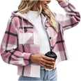 thumbnail image 3 of Flannel Jacket for Women Trendy Fleece Lined Button Down Plaid Shacket Long Sleeve Hooded Jackets Fall Winter Pocket Coat, 3 of 5