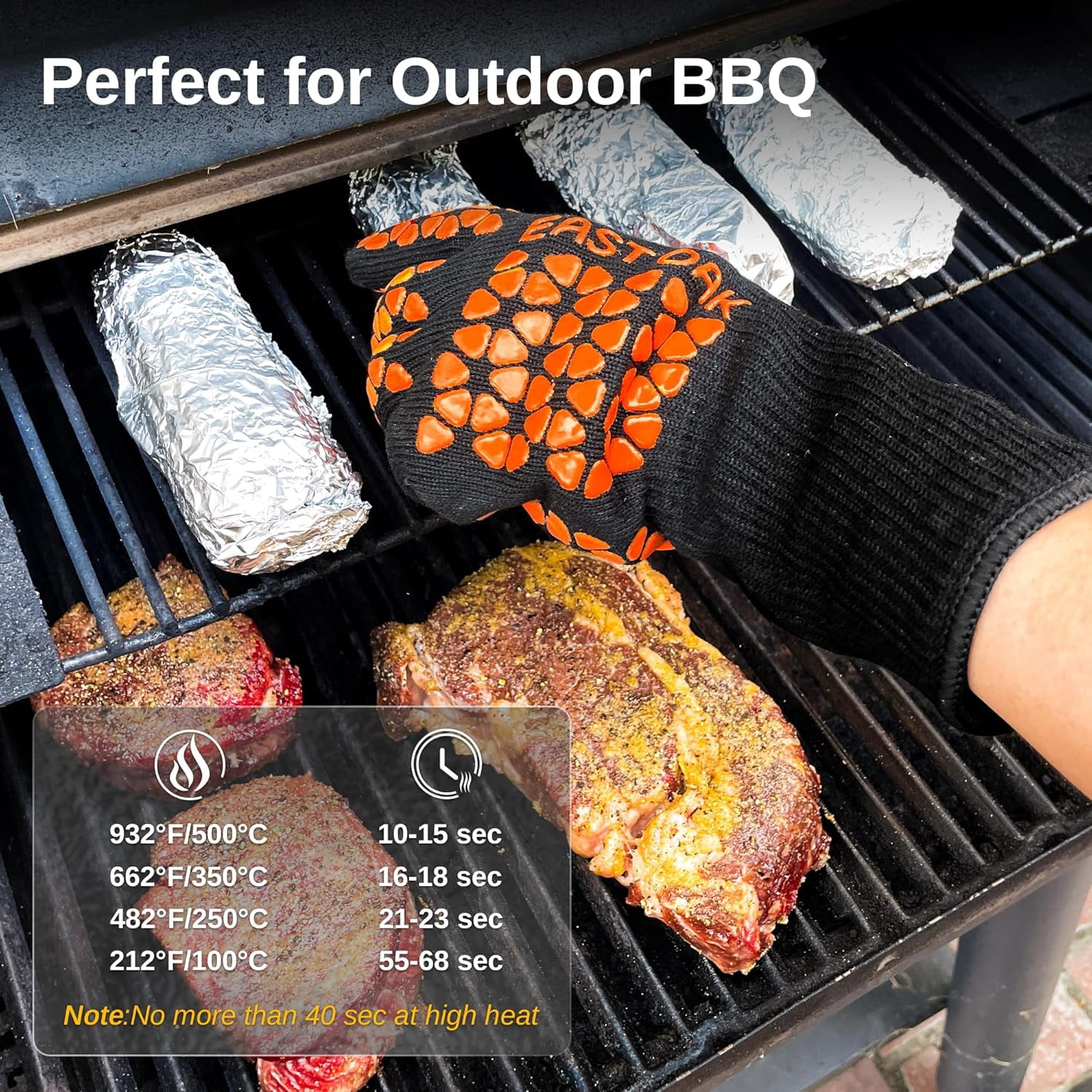 East Oak BBQ Gloves 1472°F Heat Resistant Non-Slip Red Silicone Grill Gloves