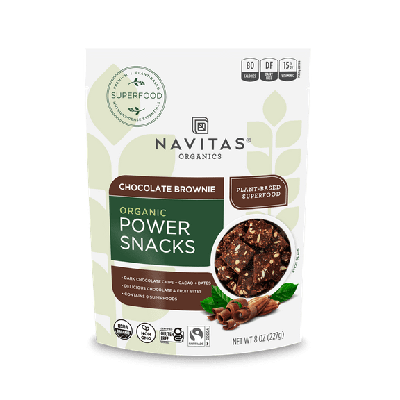 (Pack of 12), Navitas Organics Chocolate Brownie Power Snacks, 8 oz