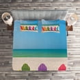 thumbnail image 2 of Ambesonne Summer Quilted Coverlet 3 Pcs, Colorful Wooden Deckchairs, King Size, Multicolor, 2 of 2
