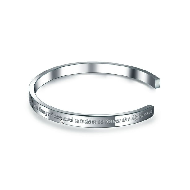 Unisex Inspirational Message Quotable Religious Mantra Stackable Serenity Prayer Cuff Bracelet for Men Women Stainless Steel