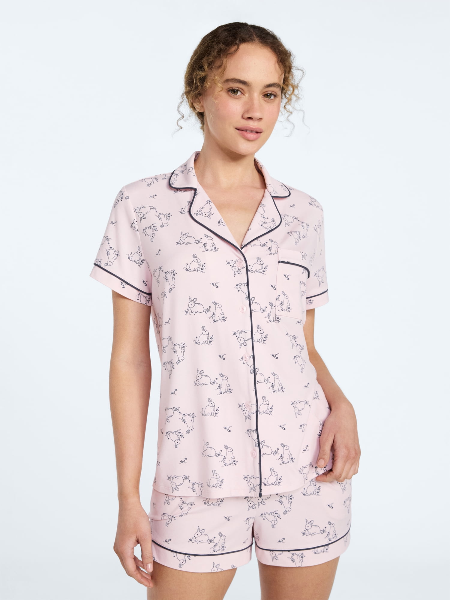 Joyspun Women’s Mommy and Me Notch Collar Top and Shorts Family Matching Pajama Set, Sizes XS-3X