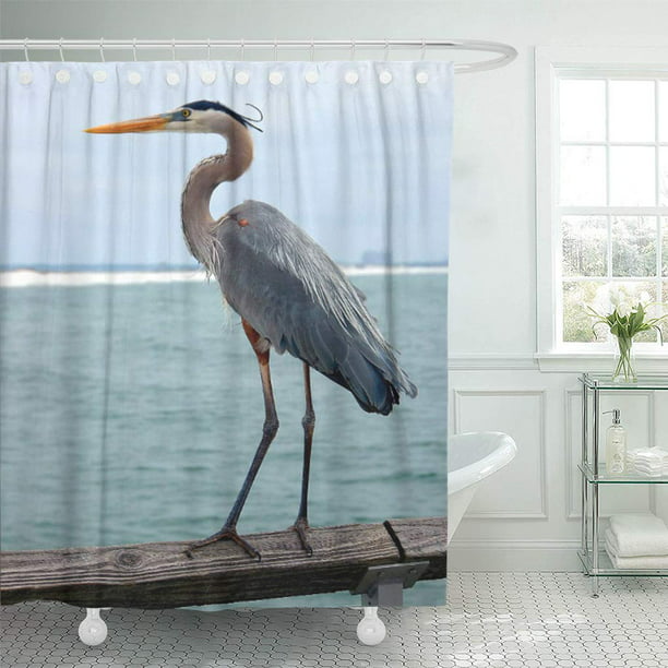 Blue Heron Avian Tropical Wading Ocean, Blue Heron Shower Curtain