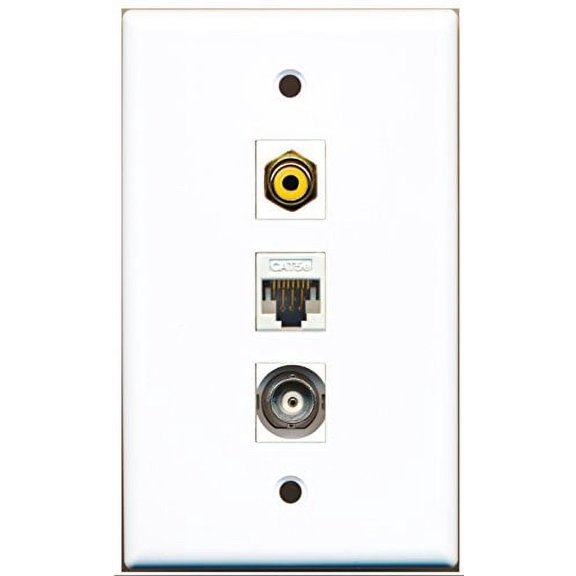 RiteAV - 1 Port RCA Yellow and 1 Port BNC and 1 Port Cat5e Ethernet White Wall Plate