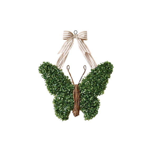 16 Inch Butterfly Shaped Wreath with Bow Greenery Spring Artificial Wreaths Farmhouse Door Sign for Indoor and Outdoor Porch Front Door Wall Window Mantels Fireplace Wedding Decor Gift