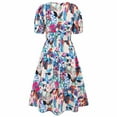 thumbnail image 5 of Rciityk Women's Summer Short Sleeve V-Neck Flower Print Waisted Mid-Calf Dress Beach Dresses for Women 2024 Vacation, 5 of 6