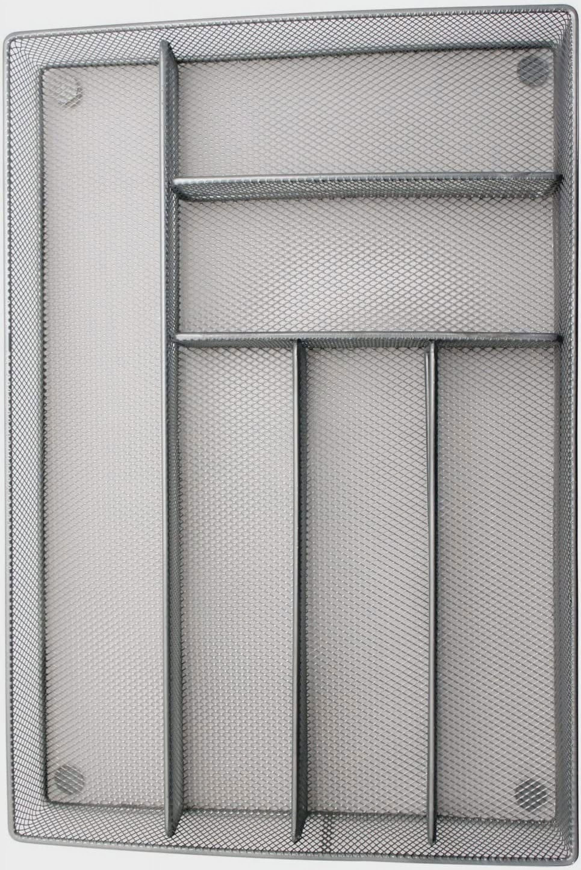 Maypes Utensil Drawer Organizer, Mesh Silverware Tray for Flatware, Slip-Resistant (Silver)