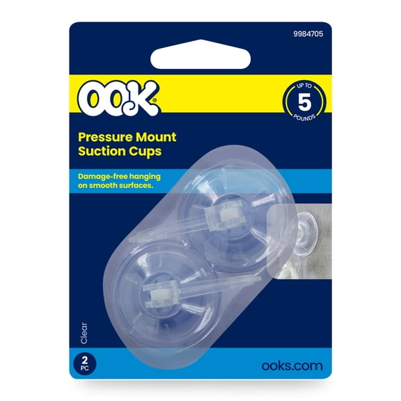 Ook Suction Cup Hooks, Suction Cup Hangers, Large, 5 lbs, PVC, Clear, 2 pack