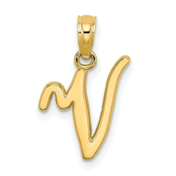AA Jewels Solid 14k Yellow Gold V Script Initial Letter Alphabet