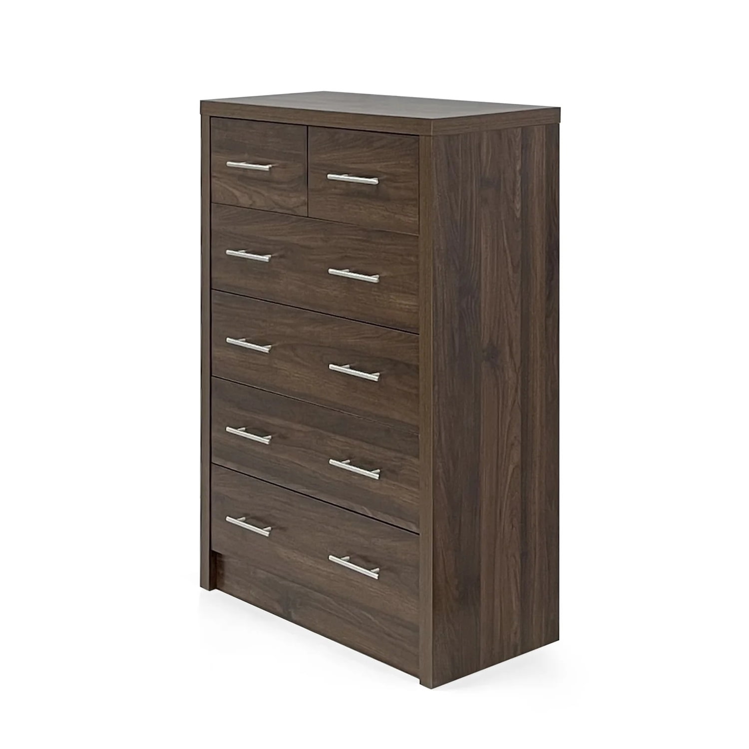 Kadyn 6 Drawer Dresse, Modern MDF Drawer Chest for Living Room, Walnut Drawer Dresser with 6 Drawers