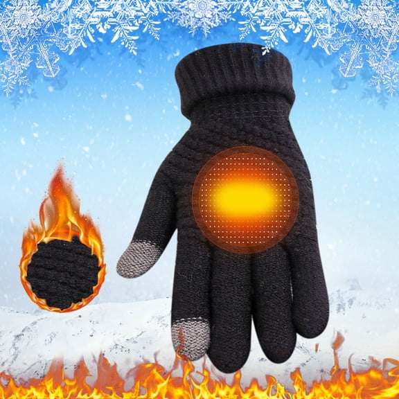 Dyfzdhu Women Men Warm Stretch Knitted Gloves Mittens Winter Keep Warm Knitting Golves Outdoor Riding Mittens Black