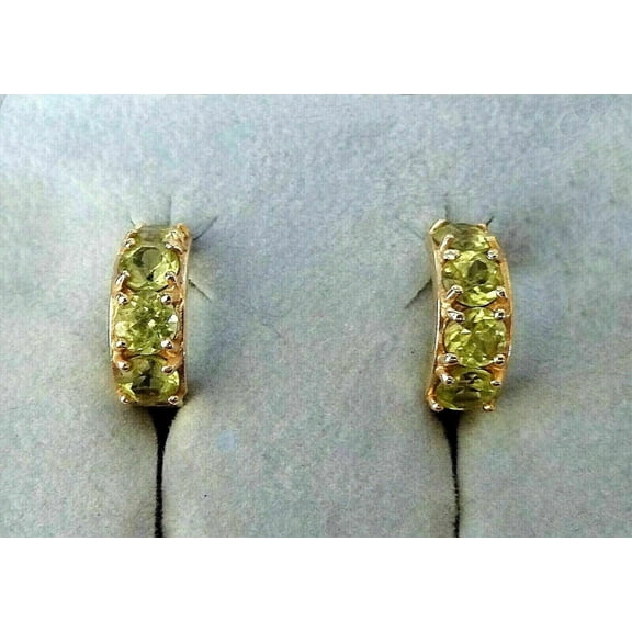 1.50CT Round Cut Green Peridot Huggie Hoop Earrings In 14k Yellow Gold Plated Silver