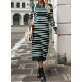 thumbnail image 2 of Long Sweater Dress for Women Loose Knitwear Striped Long Dresses Stylish Autumn and Winter Outfits Green L, 2 of 7