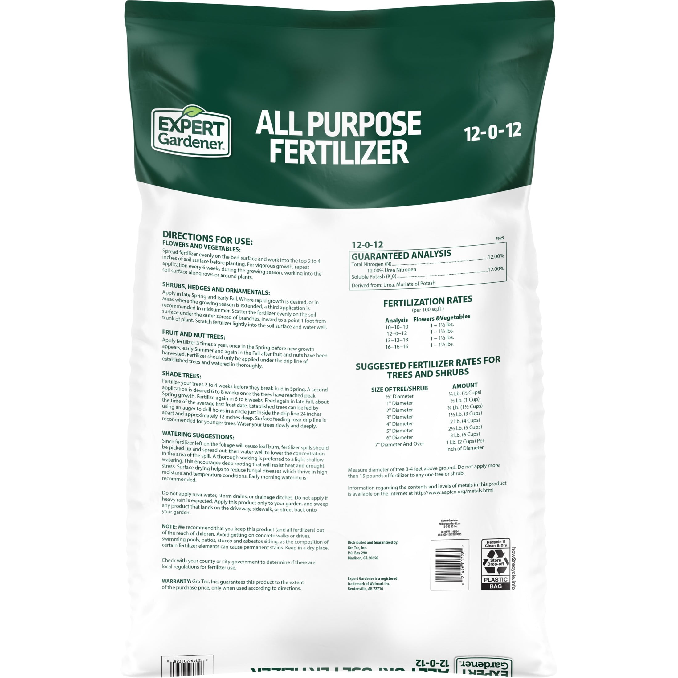 Expert Gardener All Purpose Plant Food Fertilizer 12-0-12, 40 lb.