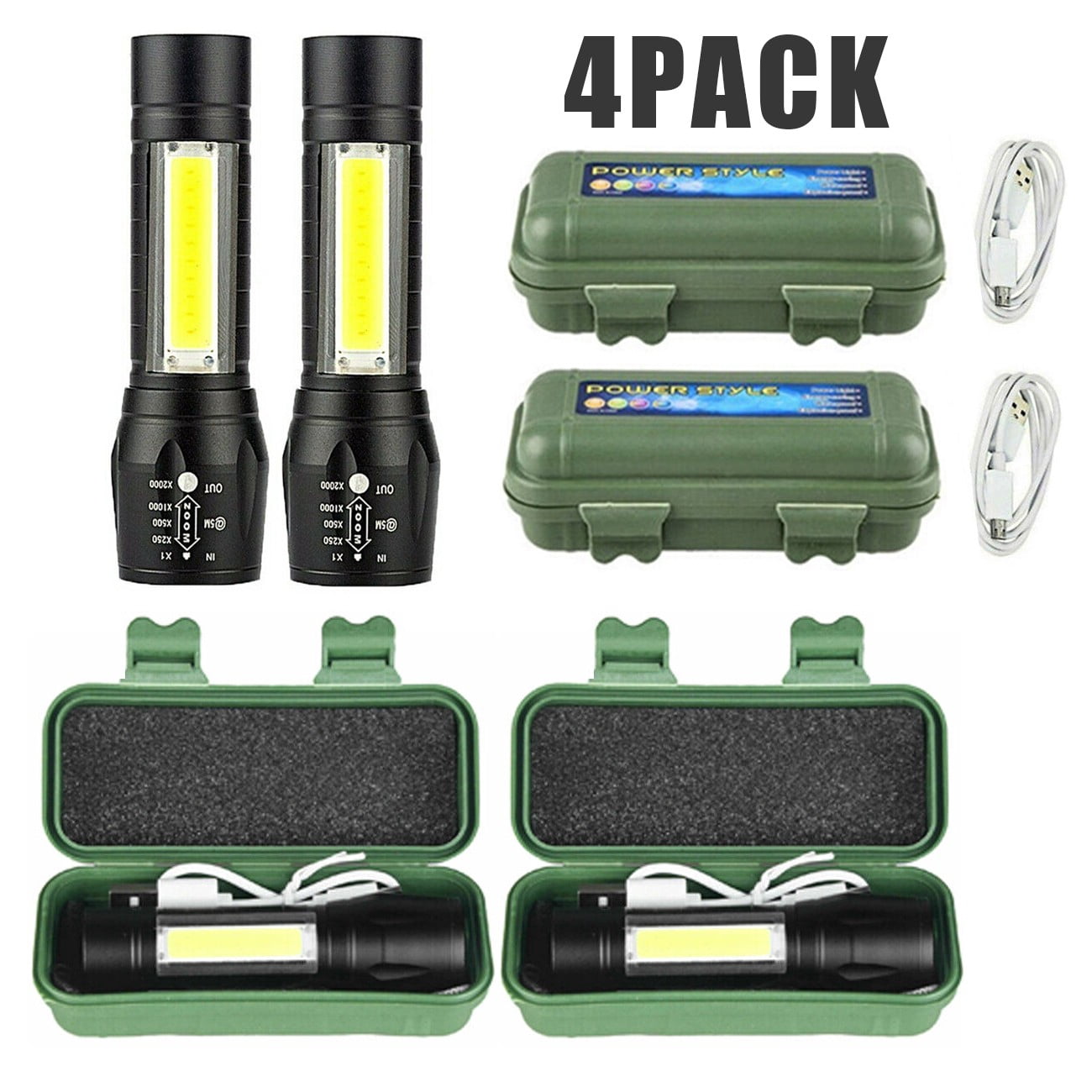 4Pcs Mini LED Flashlight USB Rechargeable Camping Hiking Work Light
