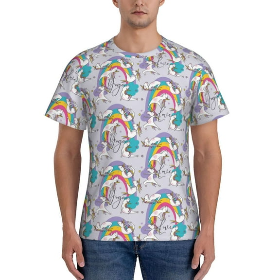 Vsdgher Unicorn DoingYoga Print Men's Dry Fit Mesh Athletic Shirts Moisture Wicking Tennis T-Shirt Tops
