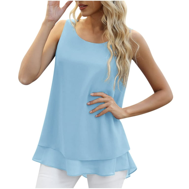 Lolmot Womens Plus Size Tank Tops Summer Flowy Solid Color Double Layered  Chiffon Blouse Casual Loose Fit Sleeveless Tunic Shirts on Clearance 