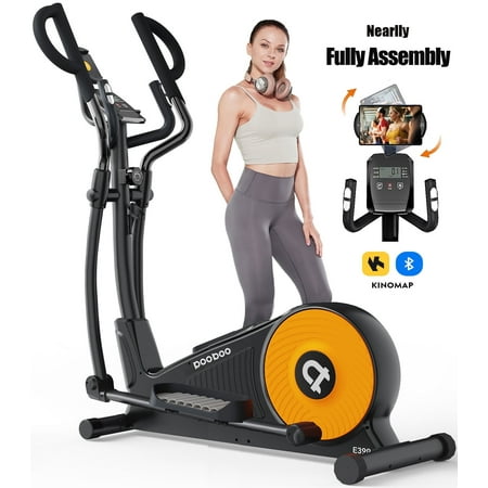 Pooboo Pro Magnetic Elliptical Mahicne Nearlly Fully Assembled Build-in Bluetooth Indoor Stationary Exercise Machine 400lbs 16 Resitance with 15.5" Stride Length