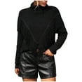 thumbnail image 1 of Pisexur Chandail Surdimensionné pour Femmes Doux Boho à Franges Chandail Tendance Confortable Col Rond à Franges Tricoté, 1 of 8