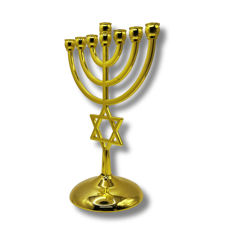 7-Branch Gold-Plated Menorah with Star of David photo 2