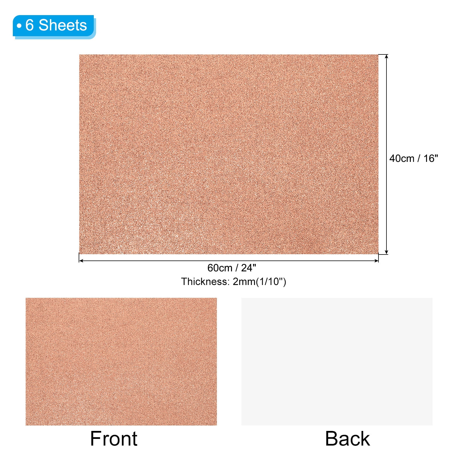Uxcell 2mm(1/10") Thick Adhesive Glitter Foam Sheet 16x24inch(40x60cm) Light Yellow, EVA Shiny Foam Board for Craft, 6 Pcs