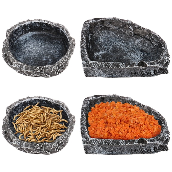 4Pcs Reptile Water Dishes and Food Bowls Feeding Dishes Resin Made Natural Texture Robust for Turtles Lizards Reptile Cages
