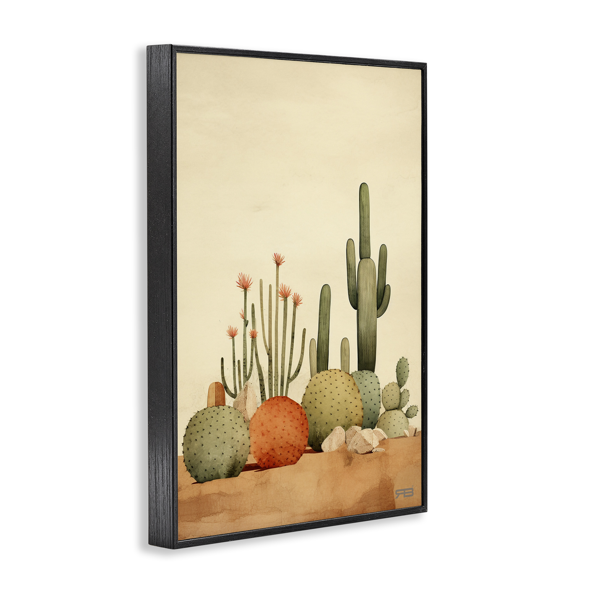Stupell Industries Desert Cactus Scenery Landscape Painting Black Framed Art Print Wall Art, 20 x 30