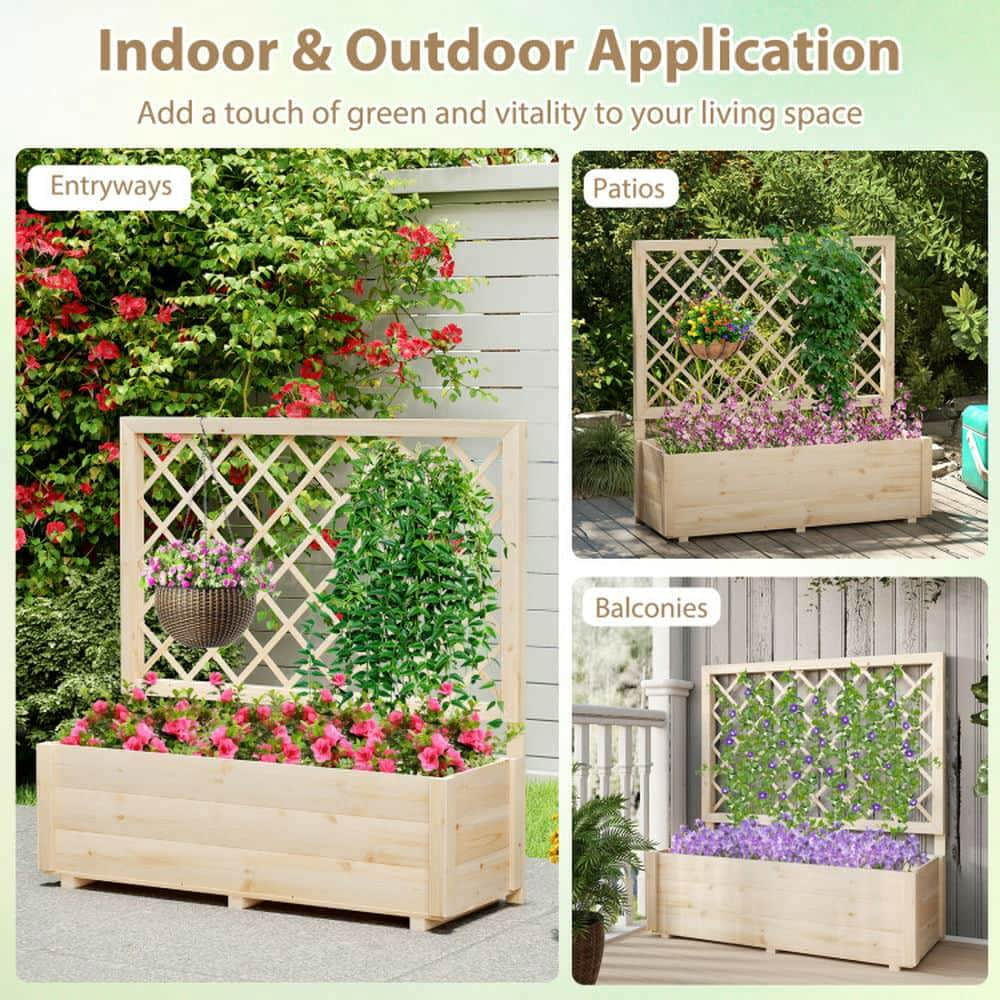 Demifill Raised Garden Bed with Lattice Trellis-L, Wooden Elevated Planter Box for Outdoor as Garden, Backyard, Porch, Brown
