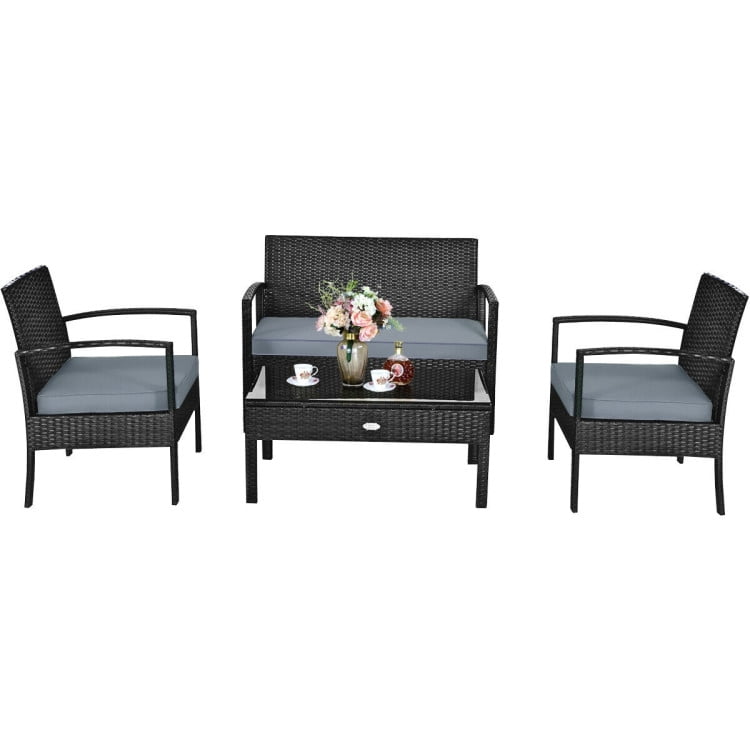 Aimee Lii 4 Pieces Outdoor Rattan Patio Conversation Set, Wicker Patio Furniture Set with with Loveseat and Table, Brown Aimee Lii 4 Pieces Outdoor Rattan Patio Conversation Set, Wicker Patio Furniture Set with with Loveseat and Table, Brown