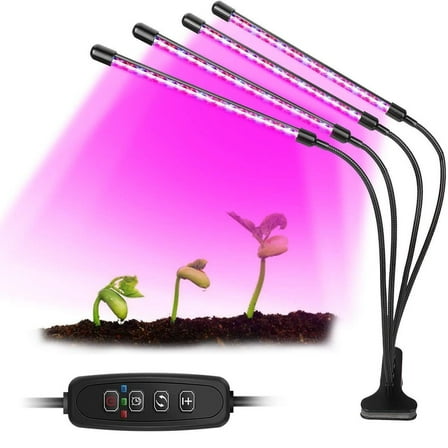 4-Head LED Grow Light for Indoor Plants, Full Spectrum Plant Growing Lights (Red/Blue/Mix), 3/9/12H Timer, 10 Brightness & Auto ON/Off