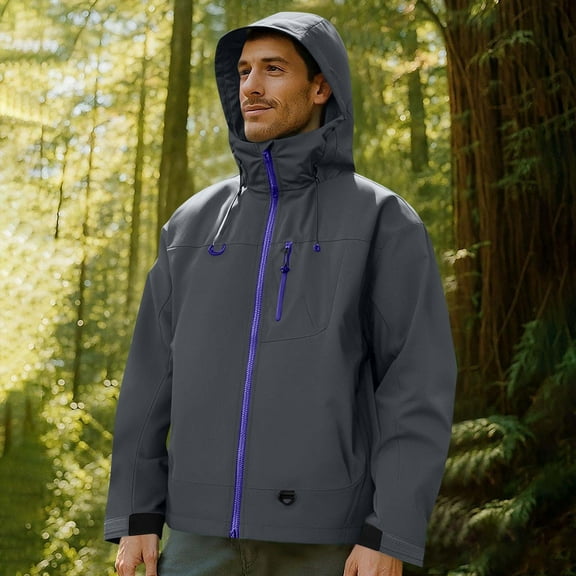 Royisotas Mens Waterproof Jackets Winter Zipper Coats Windproof with Hood Lightweight Rain Jackets for Men Long Sleeve
