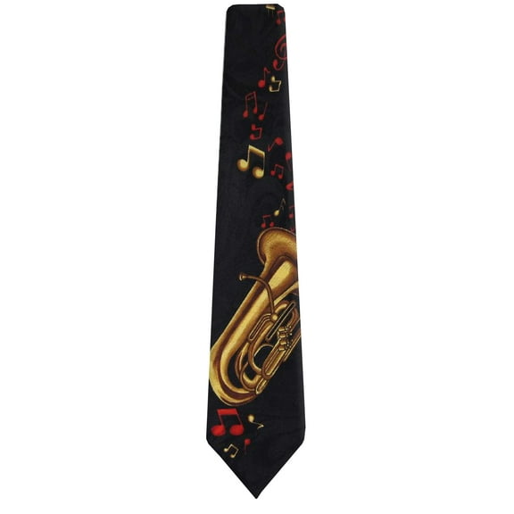 Mens Novelty Tuba Necktie - Black Gold Red