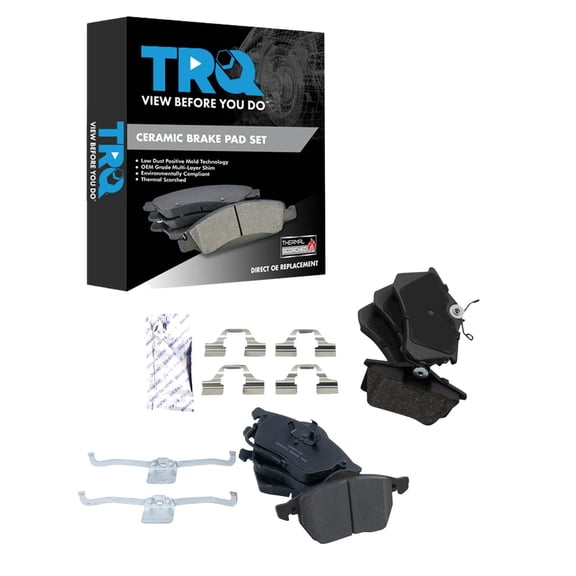 TRQ Front and Rear Brake Pad Set Ceramic Hardware Fits 2000-2006 Audi TT TT Quattro 1999-2008 Volkswagen Beetle 2000-2006 Golf 2000-2005 Jetta