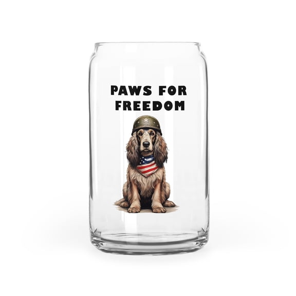 Freedom Paws Patriotic Afghan Hound Vintage Memorial Day 16oz Glass Cup Mug Dog Lover Glass Can - 12006