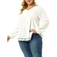 thumbnail image 4 of MODA NOVA Juniors' Plus Size Blouse Pleated V Neck Lace Solid Tops White 2X, 4 of 6