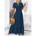 thumbnail image 3 of V-Neck Ruffle Sleeve Maxi Dress In Dark Wash Denim-Look Fabric, 3 of 18