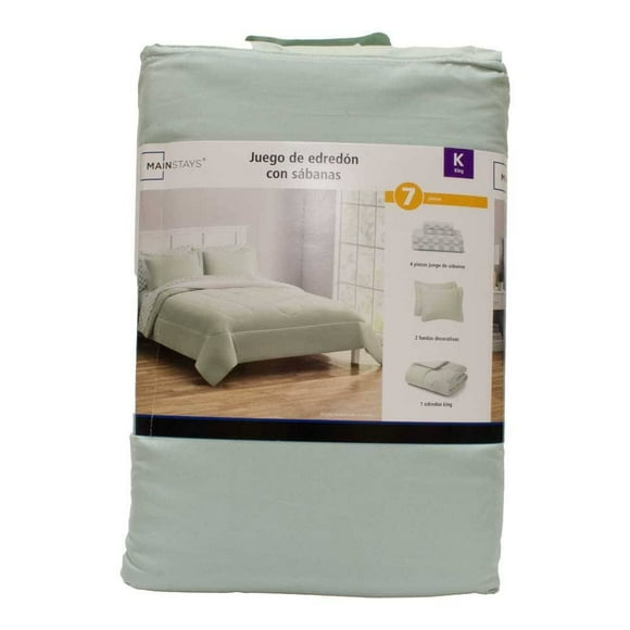 Juego de Edredón con Sábanas Mainstays 7 Piezas Tamaño King y Diseño Liso Color Verde