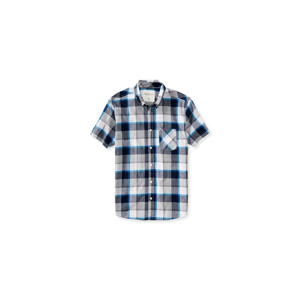 Aeropostale - Camisa de popelina a cuadros para hombre, gris, pequeña Aeropostale Botones al frente