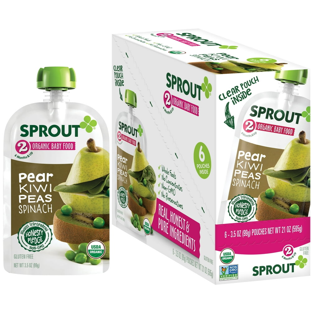 Sprout Organic Baby Food Stage 2 Pouches Pear Kiwi Peas