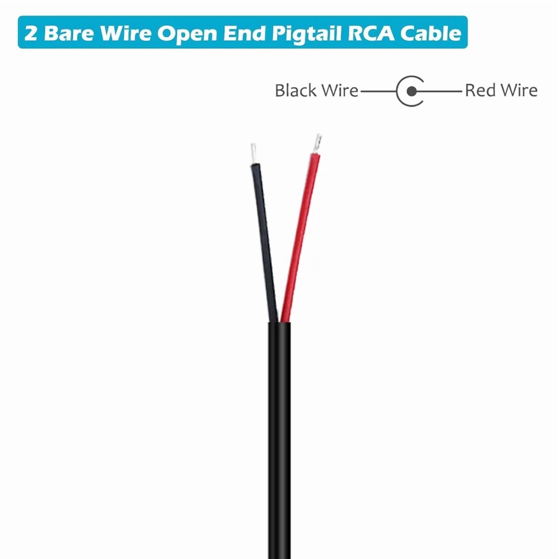 BUTTERFLY- 2 Pack 6 Ft Speaker Wire Rca Male Plug Jack Connector To Bare Wire Open