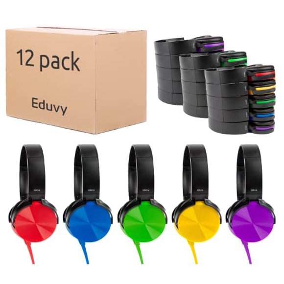 Auriculares a granel para aula, paquete de 12 auriculares escolares con cable duraderos para estudiantes. Los maestros deben tener útiles desde la primaria hasta la universidad (colores mixtos)