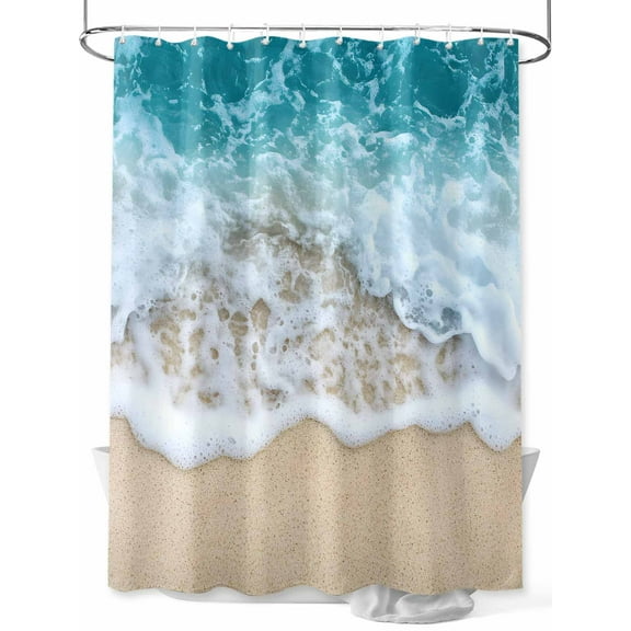 Ocean Beach Shower Curtain, Summer Sand Waves Nature Waterproof Shower Curtain Set with 12 Hooks Lightweight Washable Fabric Shower Curtains for Bathroom 36x72 Inches