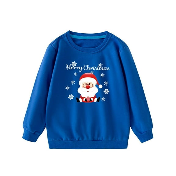 Gpaecead Toddler Boys Girls Christmas Sweatshirt Kids Solid Color Sweater Pullover Tops Long Sleeve Unisex Xmas Shirt Blue
