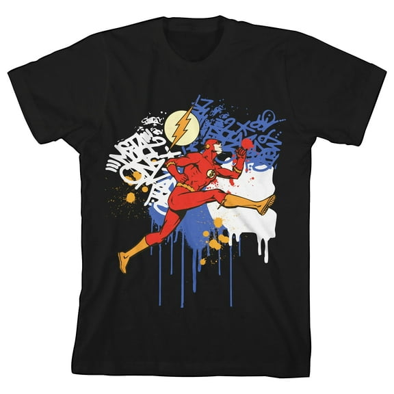 The Flash Spray Paint With Graffiti Effect Boy's Black T-shirt 
-Medium