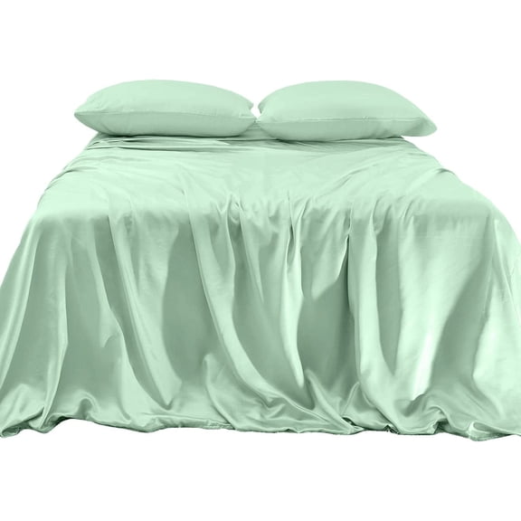 Elegant Comfort 4 Piece Silky Satin Sheet Set Cooling Soft Satin Sheet Set, Queen, Mint Green