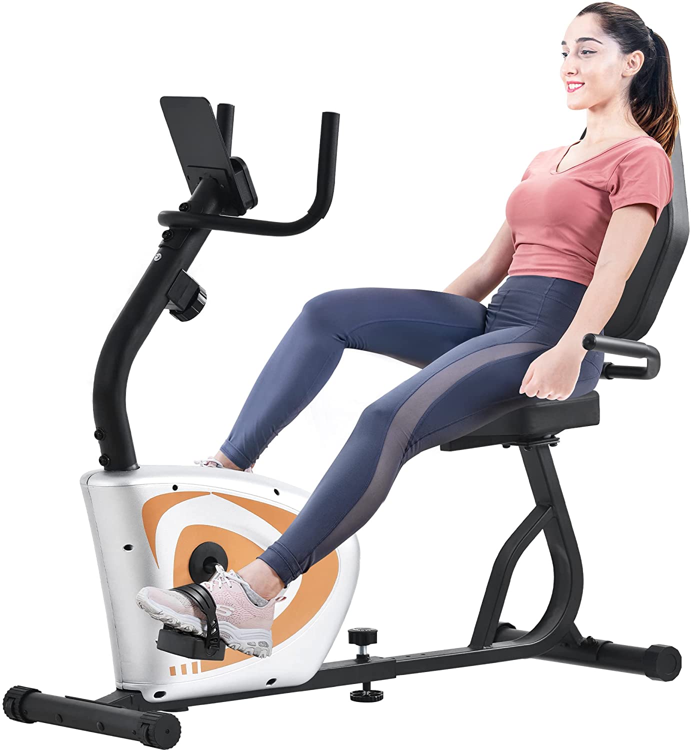 YY Style Indoor Recumbent Exercise Bike with Wheel, Stationary Exercise Bike with LCD and Bluetooth Monitor, Fitness Exercise Equipment for Home and Office, 8-level Resistance, 380 Lbs. Capacity, R092 - image 1 of 8