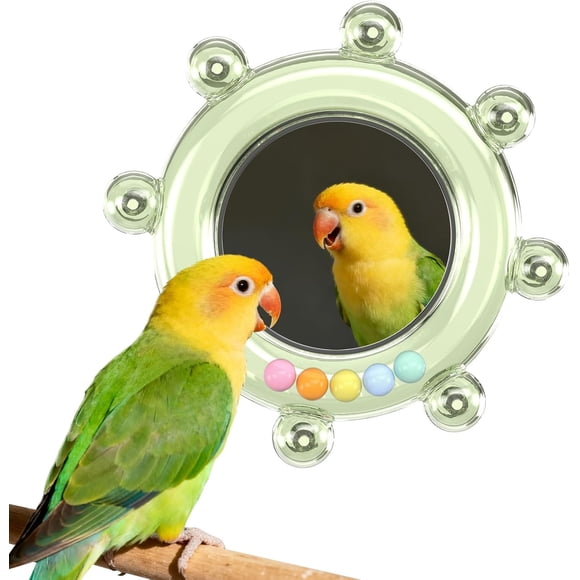 Birdcage Mirror Toy: Rotating, Sound-Emitting Roller Toy for Budgerigars—A Colorful, Interactive Beak-Grinding and Training Toy Suitable for Canaries, Lovebirds, Conures, and Cockatiels.,Green