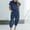 Navy, variant on Tbopshirt Women's 2 Piece Outfits Women's Two Piece Solid Cotton Linen Short Sleeve Round Neck Open Back Tops and Pants Set Wide Leg Pants