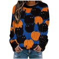 thumbnail image 1 of Chandail en Molleton Citrouille Chat pour Femmes Halloween Col Rond Pull Manches Longues Hauts Décontractés Amples, 1 of 5